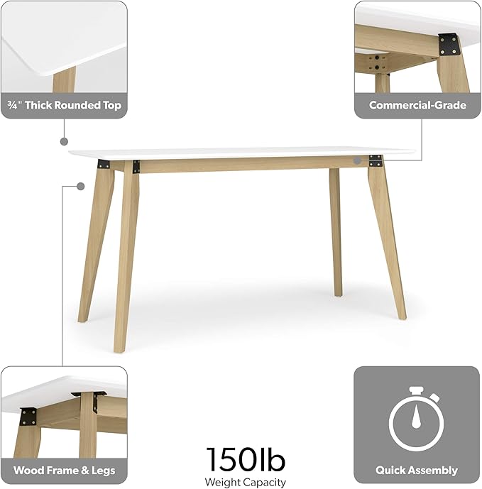 HON Basyx BSX55WPLTWH Modern Home Office Wood Computer Desk, 55", White