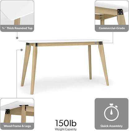 HON Basyx BSX55WPLTWH Modern Home Office Wood Computer Desk, 55", White