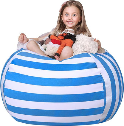 Wekapo Stuffed Animal Storage Bean Bag Chair Cover for Kids | Stuffable Zipper Beanbag for Organizing Children Plush Toys Large Premium Cotton Canvas (Blue, XX-Large)