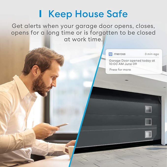 meross Smart Garage Door Opener Remote, APP Control, Compatible with Alexa and SmartThings, Multiple Notification Modes, No Hub Needed