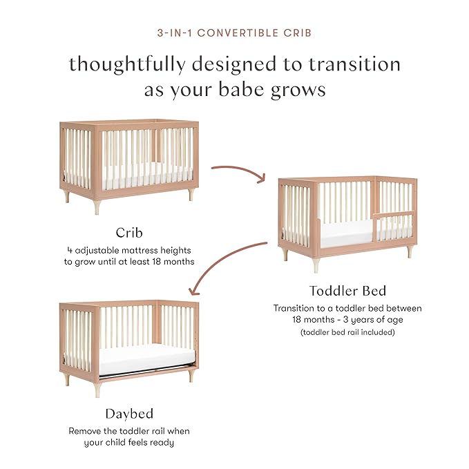 Babyletto Lolly 3-in-1 Convertible Crib with Toddler Bed Conversion Kit in Canyon/Washed Natural, Greenguard Gold Certified