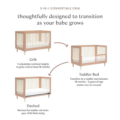 Babyletto Lolly 3-in-1 Convertible Crib with Toddler Bed Conversion Kit in Canyon/Washed Natural, Greenguard Gold Certified