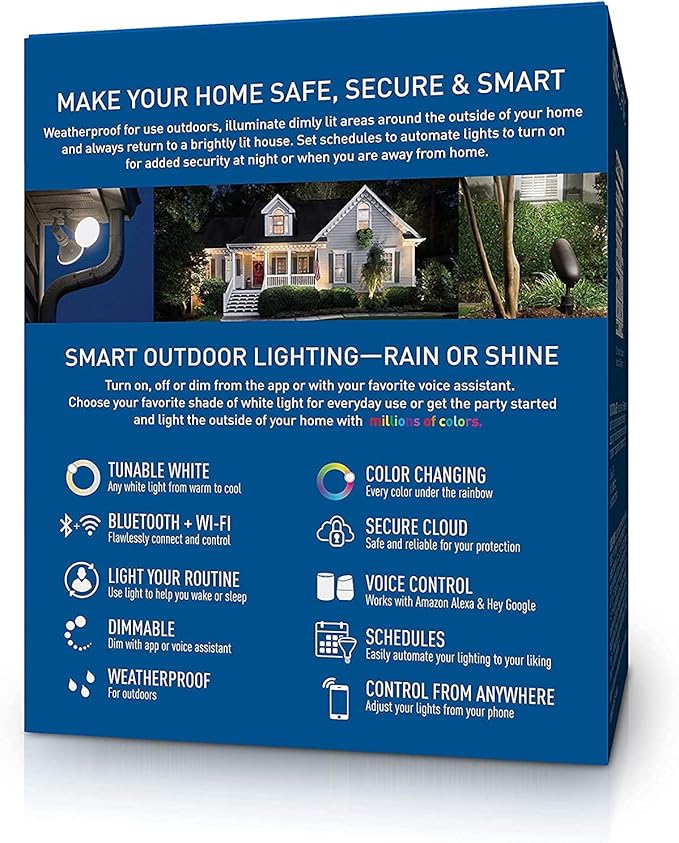 Cree Lighting Connected Max Smart Led Bulb Par38 Outdoor Flood Tunable White + Color Changing, 2.4 Ghz, Works with Alexa and Google Home, No Hub Required, Bluetooth + WiFi, 1Pk