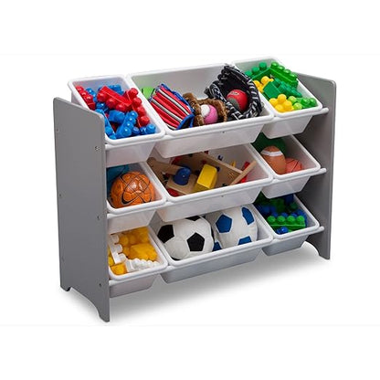 Delta Children MySize 9 Bin Plastic Toy Organizer - Greenguard Gold Certified, Grey & MySize Deluxe Toy Box - Greenguard Gold Certified, Grey