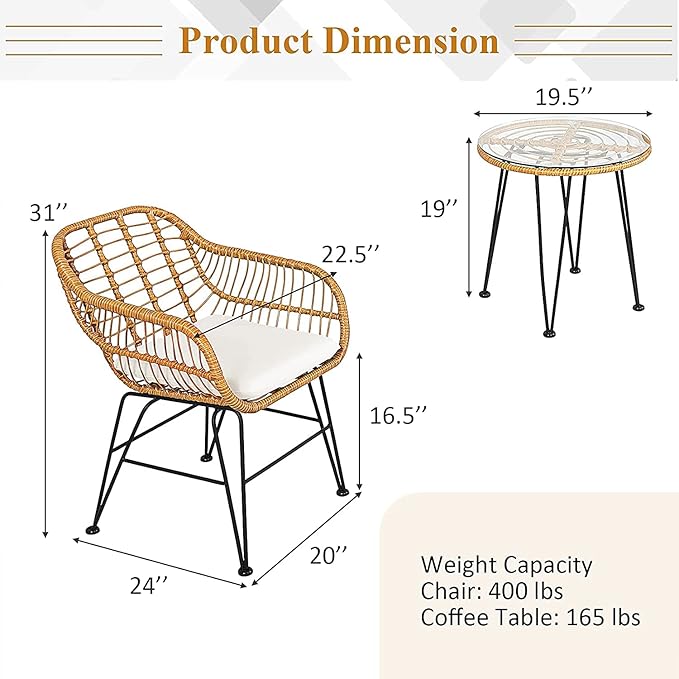 Bistro Table and Chairs Set of 2, OneSize, Pale Brown