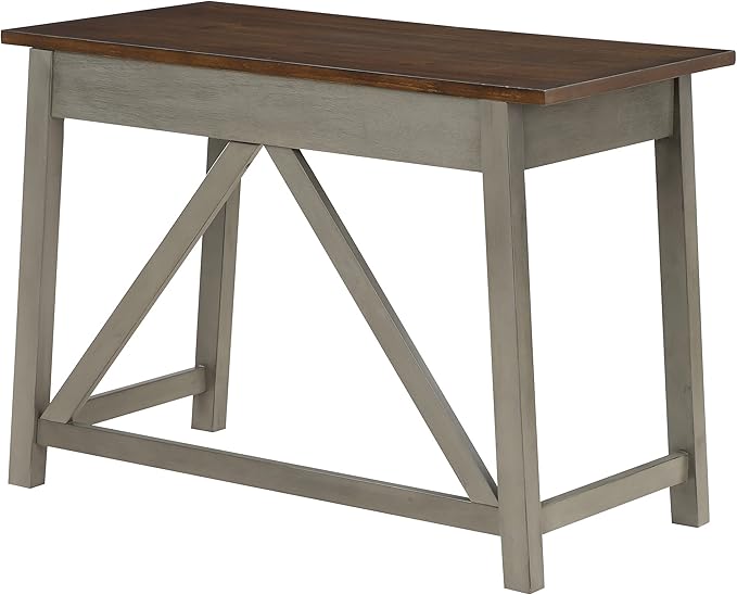 OSP Home Furnishings Milford Rustic 42 Inch Writing Desk with 2 Drawers and Burnished Decorative Hardware, Slate Gray