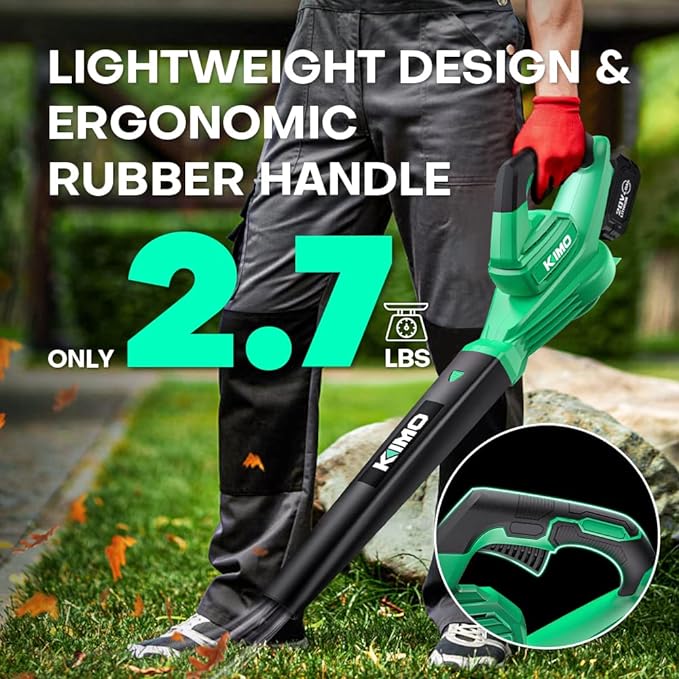 KIMO Cordless Leaf Blower - 200 CFM 170 MPH Battery-Operated Blower for Blowing Leaves, Snow Debris and Dust, 20V Electric Leaf Blower with 4.0Ah Battery and Charger for Yard| Patio| House |Jobsite