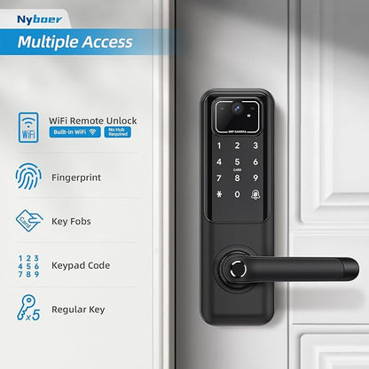 WiFi Video Smart Door Lock: Fingerprint Door Lock with Camera- Keyless Entry Door Lock with Handle - Electronic Digital Door Lock with Keypad - WiFi Smart Lock for Front Door, Black, H3 Pro
