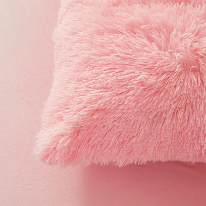 FOPPA pink fluffy Comforter Cover Set king- Ultra Soft fluffy Pink Bedding Sets 3 Pieces (1 Duvet Cover + 2 Pillow case) pink fluffy bed set (Light Pink, King)