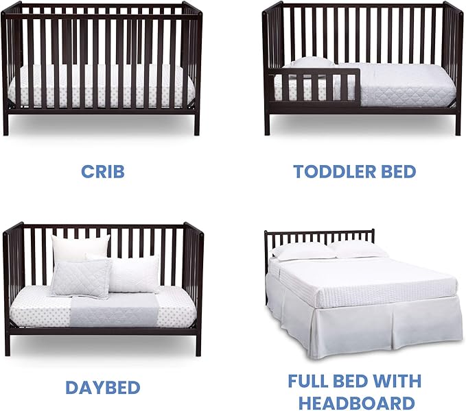 Delta Children Heartland 4-in-1 Convertible Crib, Dark Chocolate + Delta Children Twinkle Galaxy Dual Sided Recycled Fiber Core Crib and Toddler Mattress (Bundle)