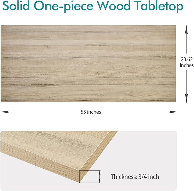 Kaboon Universal Tabletop 55"x23.62" Solid One-Piece Melamine Table Top, Double Desk L-Desk DIY, Home and Office Countertop, Oak