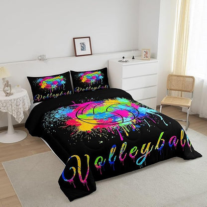 Feelyou Kids Volleyball Comforter Set Twin Size Sports Game Bedding Set for Boys Girls Teens Bedroom Decor Tie Dye Comforter Women Men Volleyball Player Duvet Set with 1 Pillow Case