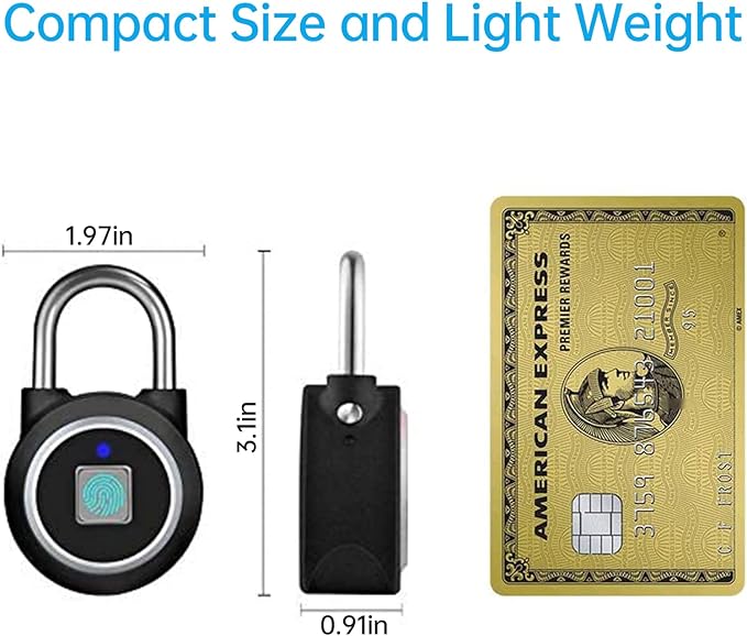 Fingerprint Padlock, Bluetooth Lock, Mobile APP, MEGAFEIS Smart Padlock with Keyless Biometric, Water Resistant, Suitable for Gym, Sports, Bike, School, Fence and Storage(Black)