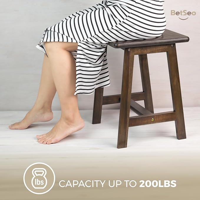 Rectangular Acacia Wood Stool (16.7" D x 13" W x 17.7" H) Small Bench Seat, Small End Table Stool, Bathroom Stool Wood, Plant Stool, Makeup Stool, Perfect Size for Living Room,Bathroom (Walnut Color)