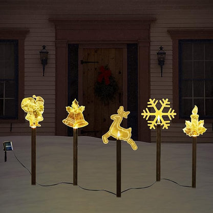 BRIGHTDECK Solar Christmas Pathway Lights Outdoor Decorations, Landscape Lights Waterproof Led Garden Stake Lights for Walkway Yard Lawn Porch Holiday Decor 5-Pack