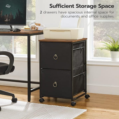 HOOBRO 2 Drawer Mobile File Cabinet, Rolling Printer Stand, Vertical Filing Cabinet, Office Cabinet, Filing Cabinet for Home Office, A4/Letter Size, Nonwovens Drawer, Black and Rustic Brown BFK20WJ01