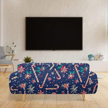 FKELYI Christmas Easy Going Stretch Sofa Slipcover Blue Candy Cane Furniture Protector Easy Going Stretch Sofa Slipcovers with Elastic Bottom XL