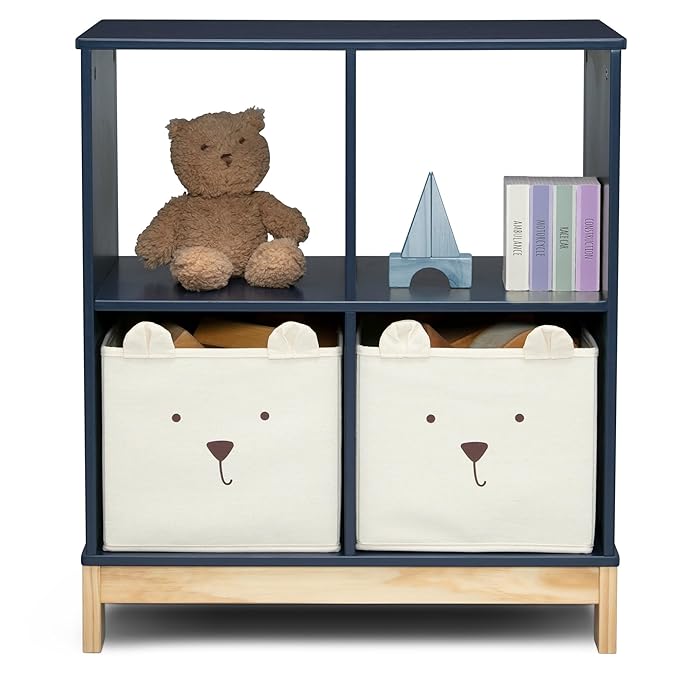 Delta Children babyGap Tate 4-in-1 Convertible Crib + Brannan Bear Bookcase with Bins + Brannan Bear Wall Shelf with 4 Hooks, Navy/Natural (Bundle)