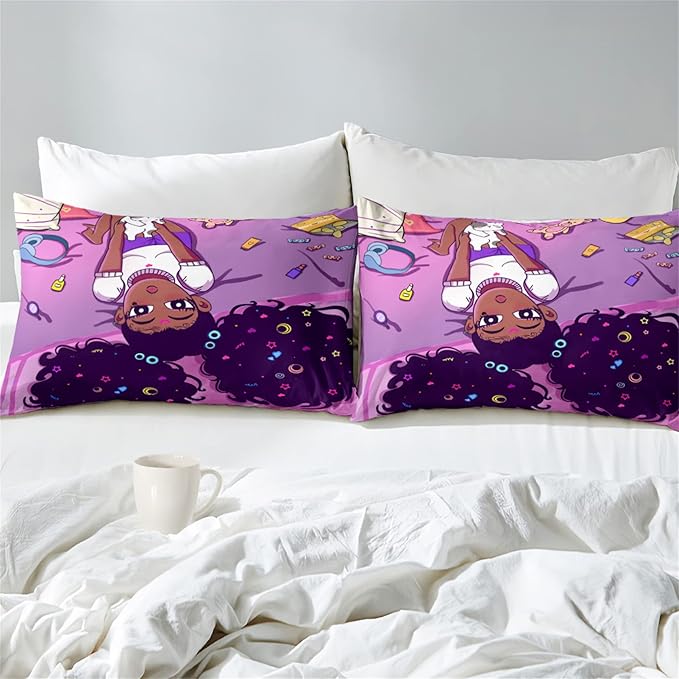 Girls Black Girls Comforter Sets for Teen Kids Adults African American Queen Size African American Girl Comforter Set for Girls Bedroom Cute Black Girls Bedding Set 1 Comforter 2 Pillowcases