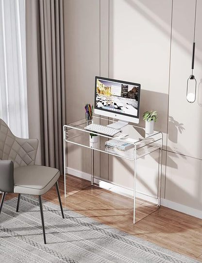 Acrylic Desk Laptop Study Table Home Office Console Table Entrance Table, 33.5'' x 15.7'' x 29.5'' (Clear)