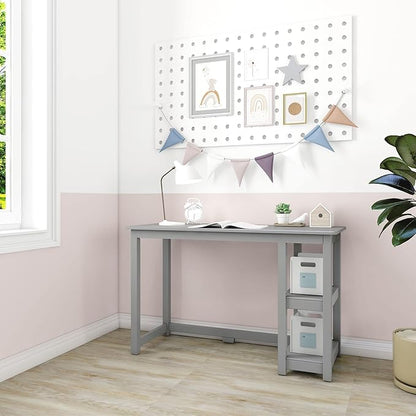 Max & Lily Solid Wood Desk With Shelves, 47 Inches, Grey