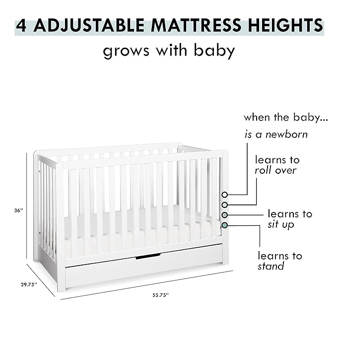 Carter's by DaVinci Colby 4-in-1 Convertible Crib with Trundle Drawer in White, Greenguard Gold Certified, Undercrib Storage