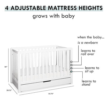 Carter's by DaVinci Colby 4-in-1 Convertible Crib with Trundle Drawer in White, Greenguard Gold Certified, Undercrib Storage