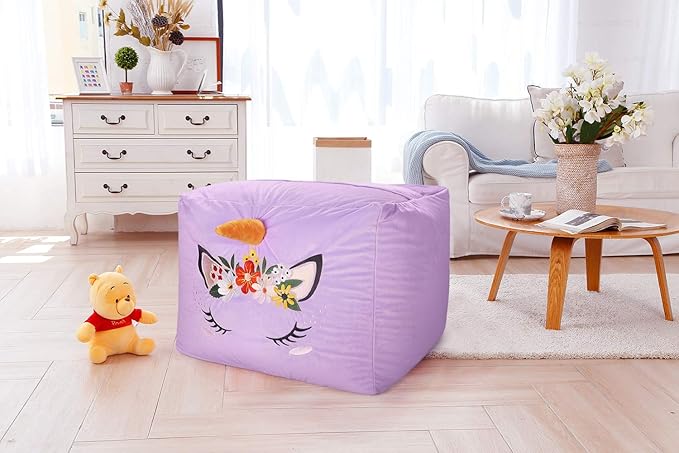 Aubliss Unicorn Stuffed Animal Storage Bean Bag Chair for Kids, Velvet Extra Soft Beanbag Chairs Cover, X-Large Stuffable Zipper Bean Bag for Organizing Plush Toys Girls Bedroom Decor, Purple Floral