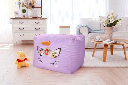 Aubliss Unicorn Stuffed Animal Storage Bean Bag Chair for Kids, Velvet Extra Soft Beanbag Chairs Cover, X-Large Stuffable Zipper Bean Bag for Organizing Plush Toys Girls Bedroom Decor, Purple Floral