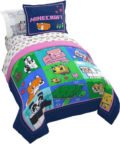 Jay Franco Minecraft Animal Patch 7 Piece Full Bed Set - includes Comforter & Sheet Set Bedding - Super Soft Fade Resistant Microfiber (Official Minecraft Product)