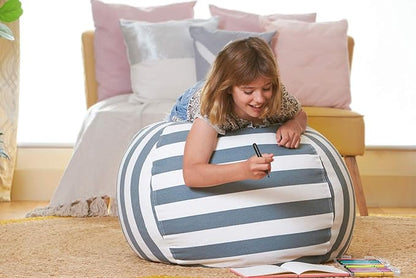 Aubliss Stuffed Animal Bean Bag Storage Chair, Beanbag Covers Only for Organizing Plush Toys, Turns into Bean Bag Seat for Kids When Filled, Medium 32"-Canvas Stripes Grey/White
