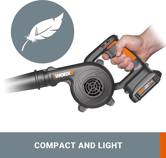 WORX 20V Cordless Jobsite Blower WX094L Compact Leaf Blower for Jobsite Garage Yards，2.0Ah Battery & Charger Included