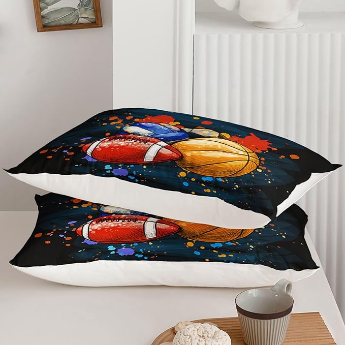 Axolotl Ball Game Bedding Set Full,Basketball Comforter Set Sports Bedding,Volleyball Comforter Set Soccer Bedding,Football Comforter Colorful Grunge Style for Kids Boys Teens,1 Quilt 2 Pillowcases
