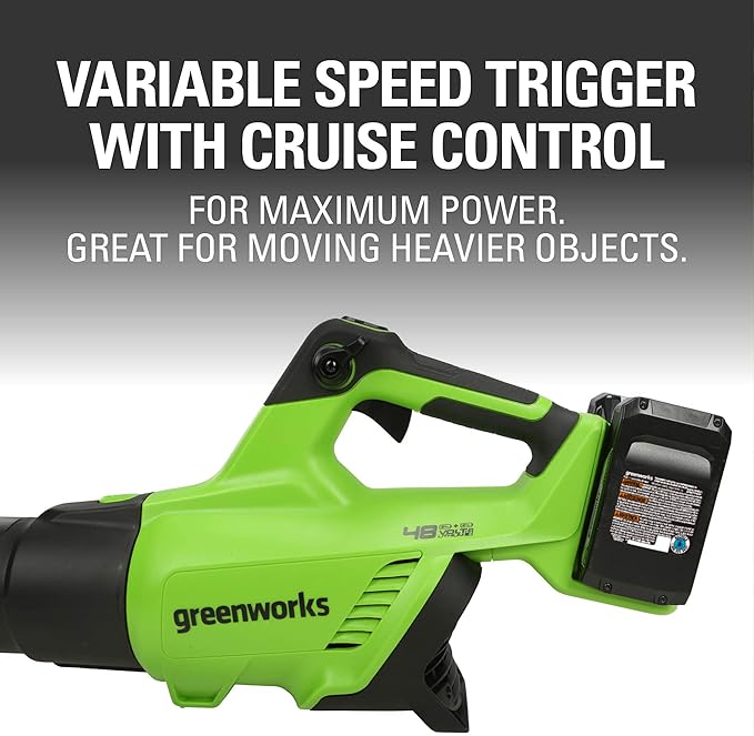Greenworks 48V (2 x 24V) Cordless Axial Leaf Blower (125 MPH / 515 CFM / 125+ Compatible Tools), (2) 2.0Ah Batteries and Dual Port Charger Included