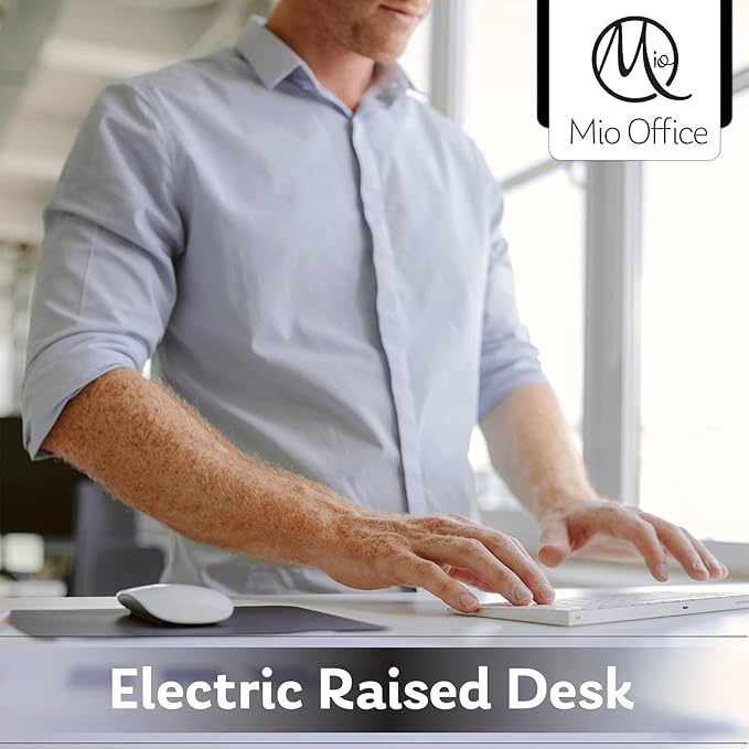 Electric Standing Desk - Adjustable Height Desk with Laptop Stand, Sit Stand Desk, Riser Table (48 inch x 24 inch), Smoothly and Quietly Adjust from 27 to 45 inches, White Frame, Gray Desktop