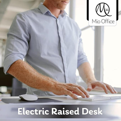 Electric Standing Desk - Adjustable Height Desk with Laptop Stand, Sit Stand Desk, Riser Table (48 inch x 24 inch), Smoothly and Quietly Adjust from 27 to 45 inches, White Frame, Gray Desktop