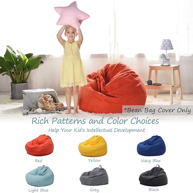 YuppieLife Stuffed Animals Bean Bag Chair Cover Candy-Colored Bean Bag（Just Cover, No filling）/Extra Large Stuff 'n Sit Organization/Toy Storage Bag/Kids Toys Organizer（38'',OrangeRed）