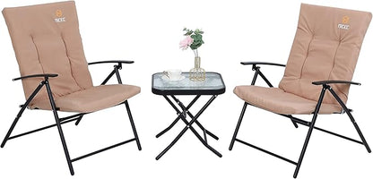 Nice C Outdoor Dining Sets, Patio Furniture Set, 8 Piece Set with Umbrella, Garden Outdoor Furniture Table Set with Tilted Removable Umbrella, Glass Table, and 6 Folding Chairs (Nude-3 Piece)