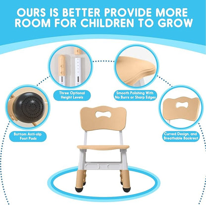 Kids Chair Height Adjustable Toddler Chair Max Load 220LBS Plastic Indoor Outdoor Chair for Children Age 1-6 School Home Daycare Use Burlywood