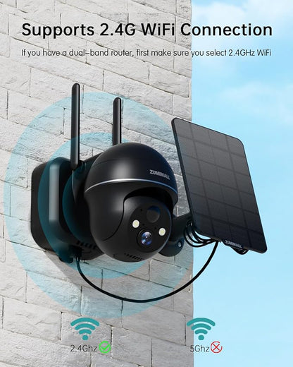 ZUMIMALL Solar Security Cameras Wireless Outdoor, 360° View Outdoor Camera Wireless Solar Powered,2.4G WiFi，2K/3MP Color Night Vision,2-Way Talk, PIR Motion Alert, Cloud Storage, Work with Alexa