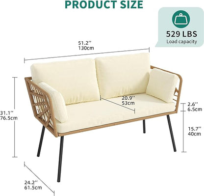 YITAHOME Wicker Outdoor Loveseat, All-Weather Patio Sofa for Balcony, Backyard, Pool, Porch, Deck, Outdoor Sectional Furniture Set with Table & Cushions - Beige