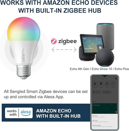 Sengled Zigbee Smart Light Bulbs, Smart Hub Required, Works with SmartThings and Echo with Built-in Hub, Voice Control with Alexa and Google Home, Color Changing 60W Eqv. A19 Alexa Light Bulb, 2 Pack