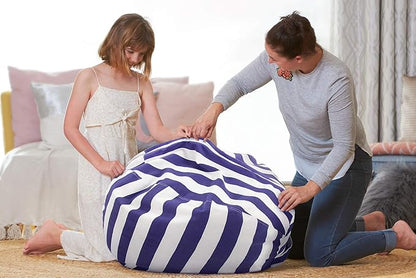 Aubliss Stuffed Animal Bean Bag Storage Chair (Royal Blue/White Striped, Medium (32''))
