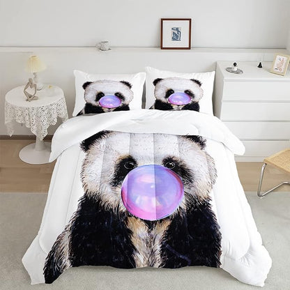 CVHOUSE Panda Bedding Set,Panda Comforter King,Cute Panda Comforter Set for Girls Kids Teens,Kawaii Panda Quilt Set with 1 Comforter and 2 Pillow Cases- 3 Piece