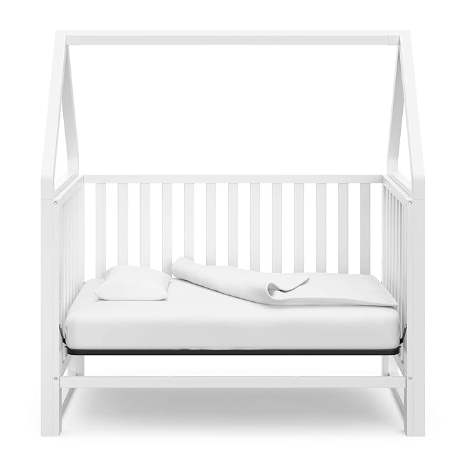 Storkcraft Orchard 5-in-1 Convertible Crib (White) – GREENGUARD Gold Certified, Canopy Style Baby Crib, Converts from Crib to Toddler Bed, Daybed and Full-Size Bed, Fits Standard Crib Mattress