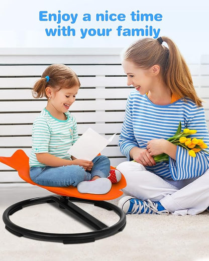 Swivel Chair for Kids, Kids Spinning Chair, Spin Sensory Chair Orange Wobble Stool for Kids Improving Physical Coordination Child Age 3+, Non-Slip Metal Base Ideal Companion for Autism Children