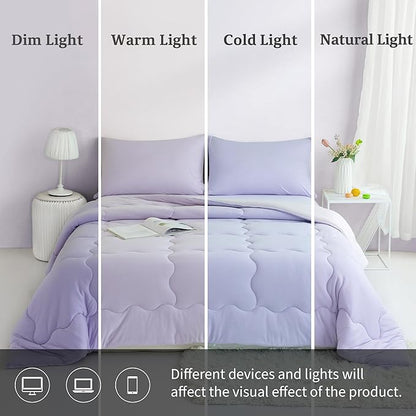 COTTEBED Reversible Ultra-Soft Light Pink and Purple Comforter Set Queen Full Size, Jersey Knit T-Shirt Feel Cute Fluffy Lightweight Bedding Down Blanket Quilt Pillowcase for Man Women Girl All Season