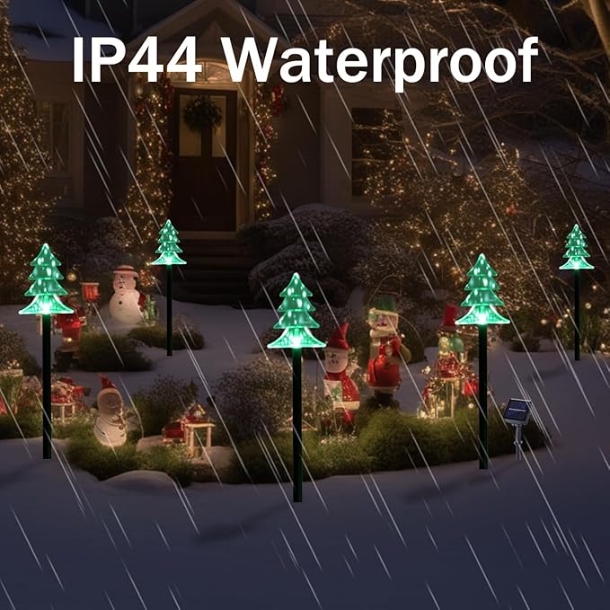 ILLUMINEW Christmas Solar Pathway Lights, Set of 5 Waterproof Landscape Christmas Lights, Stake Christmas Decorations, LED Lights for Yard Lawn Patio Walkway Decor (5PCS-Green-Tree)