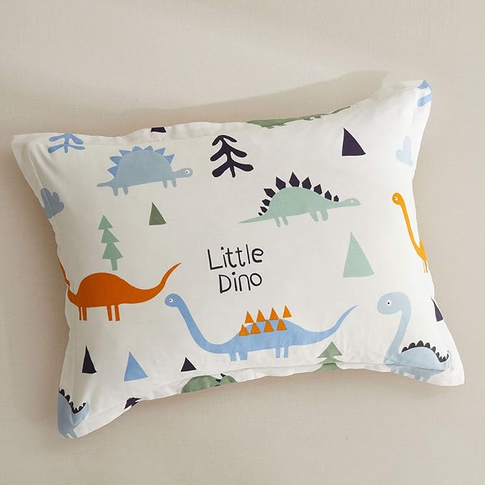 Joyreap 3pcs Cotton Comforter Set for Kids, Dinosaur Full/Queen Size Cotton Bedding Comforter for Boys Girls, White n Orange Reversible Design, Soft n Cozy Comforter for All Season- 88x88 inches