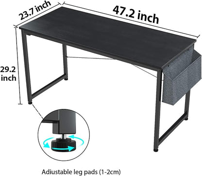 Foxemart Computer Desk 47" Office Desks Writing Study Desk Modern Simple PC Laptop Notebook Table with Storage Bag and Iron Hook for Home Office Workstation, Black